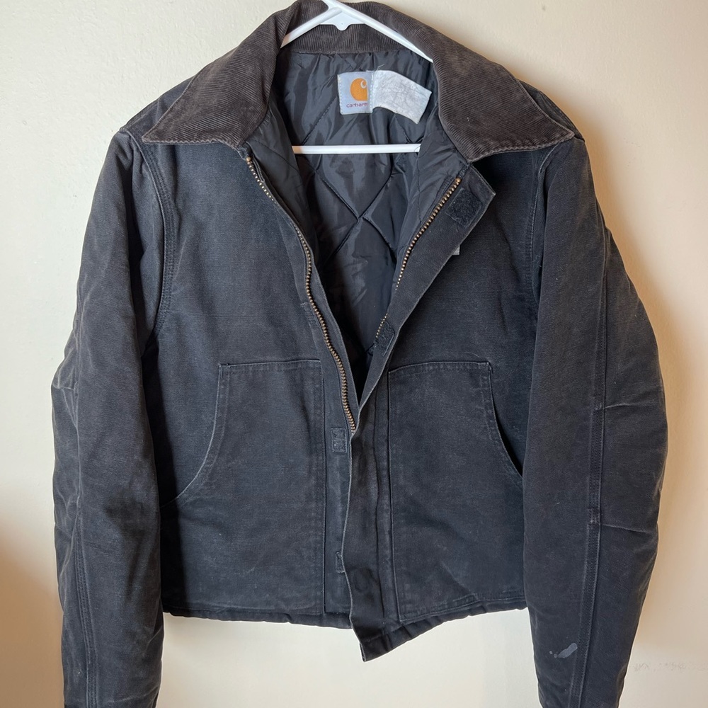 Vintage Carhartt Work Jacket, Black with Corduroy Collar, Size Medium